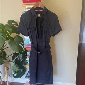 Burberry Navy Belted Midi Dress